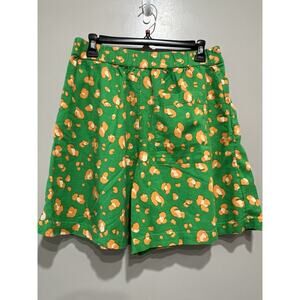 Summer Chic Resort vibrant Green & Orange Spotted Linen Blend Shorts Medium